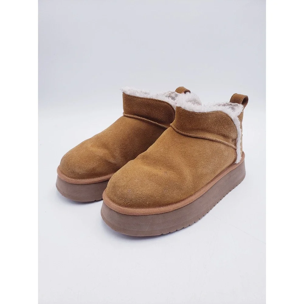 Koolaburra by UGG Koola Ultra Mini Platform Boot Chestnut Suede Shearling Size 8